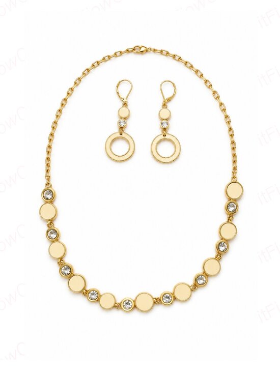 NICE Jewelry - Gold Tone Ivory Enamel Necklace Drop Earrings Set Gift Box
